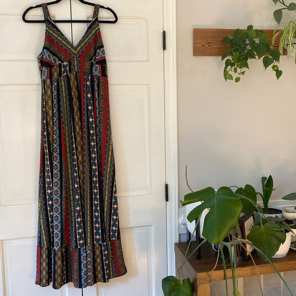 T. Tahari Maxi Dress Vintage Print Tile Paisley Homecoming Adjustable Size Small